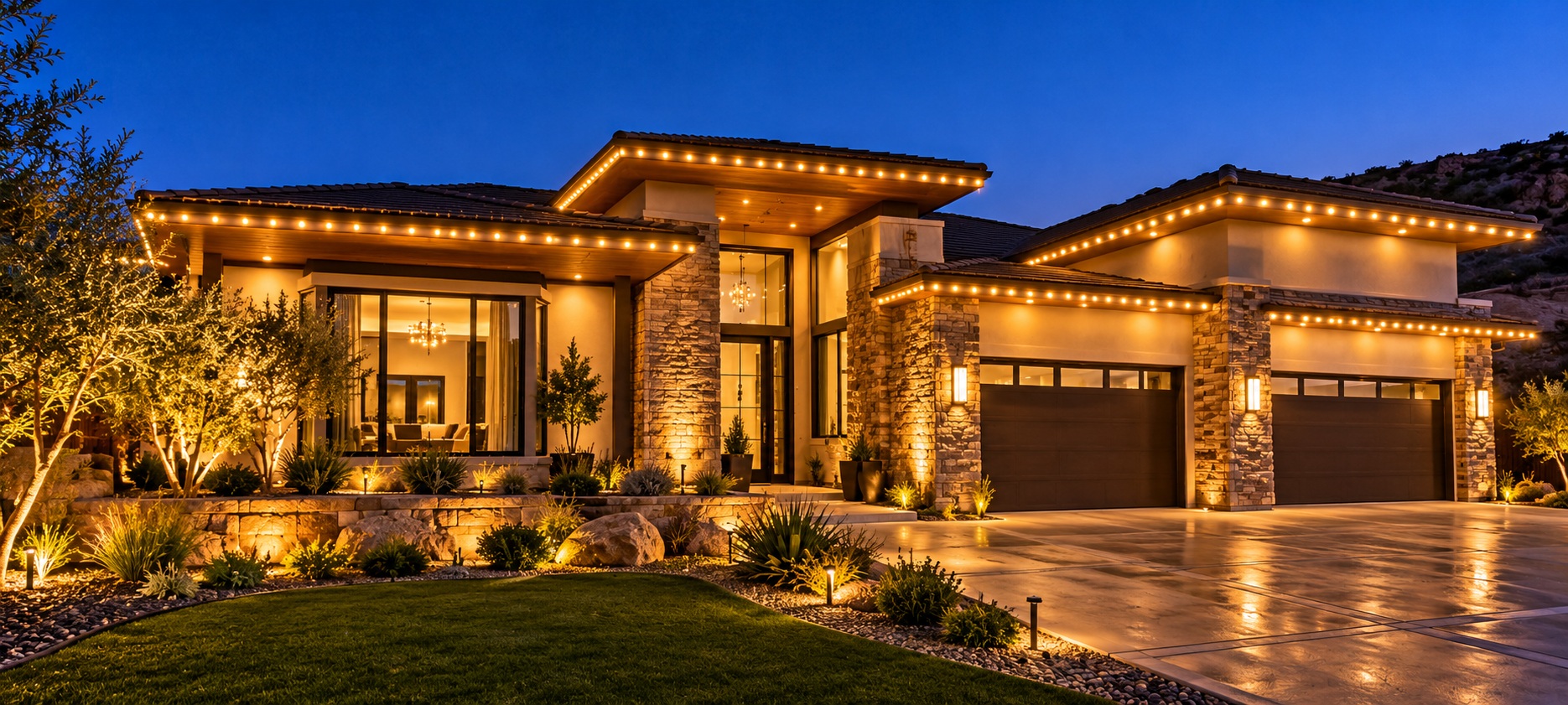 Permanent outdoor lighting on a home